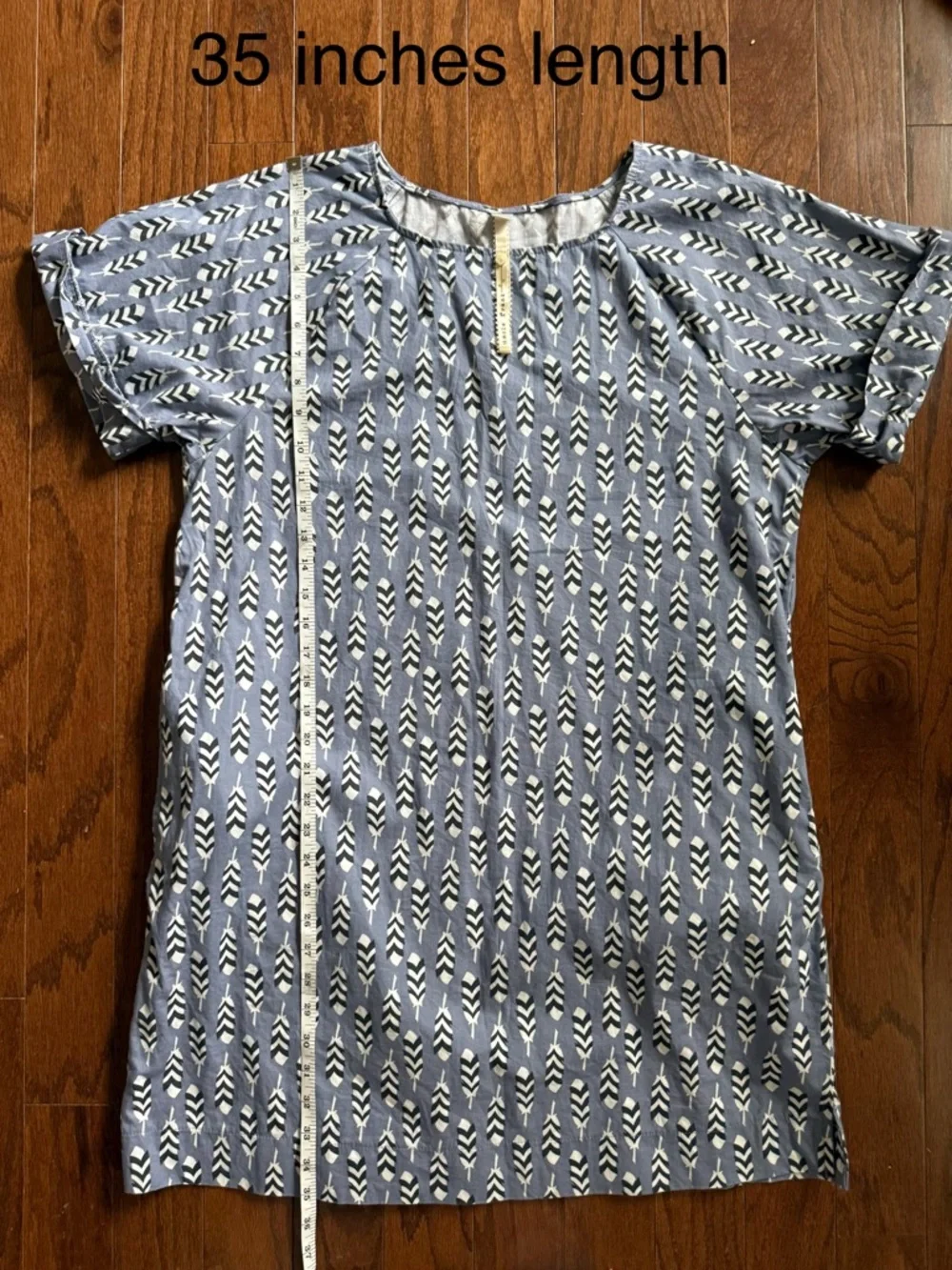 Uncle Frank Blue and White Geometric Shift Dress size large EUC 100% cotton. - Picture 6 of 10